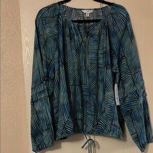 Time and Tru Blue Relaxed Tie Front Blouse XXXL(22)